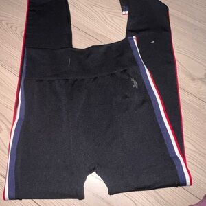 U.S. Polo Assn. Black Leggings with Red and Blue Stripes